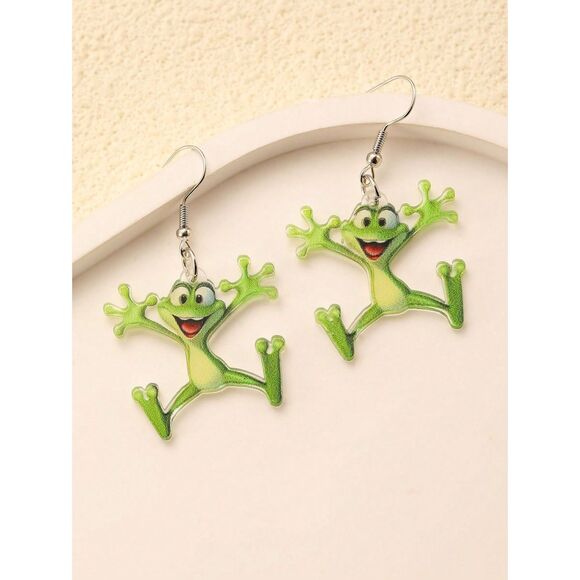 ⭐ Jumping Happy Frog Dangle Drop Earrings Colorful Whimsy Lghtweight Acrylic Fun - Picture 2 of 4
